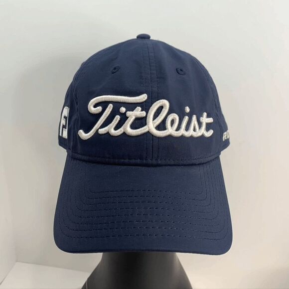 Titleist Pro V1 Footjoy FJ Logo Adjustable Strap Back Hat Navy‎ white lettering - Picture 1 of 6